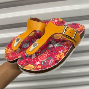 Yoki Girls Yellow Floral Toe-Post Sandals